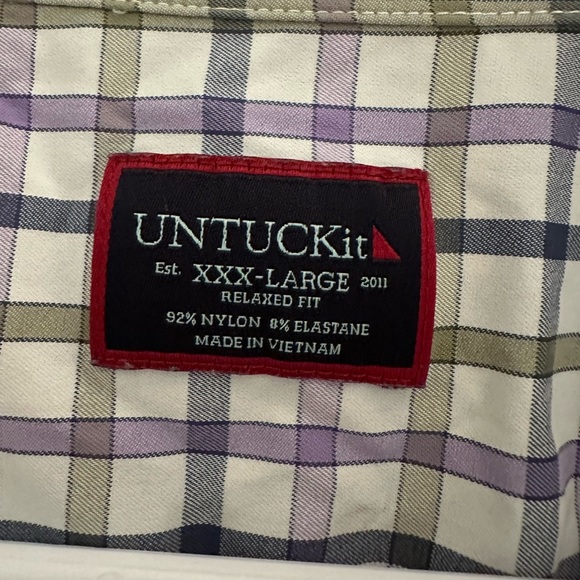 Untuckit White Purple Plaid Dress shirt size 3XL.  Relaxed Fit - Picture 2 of 4